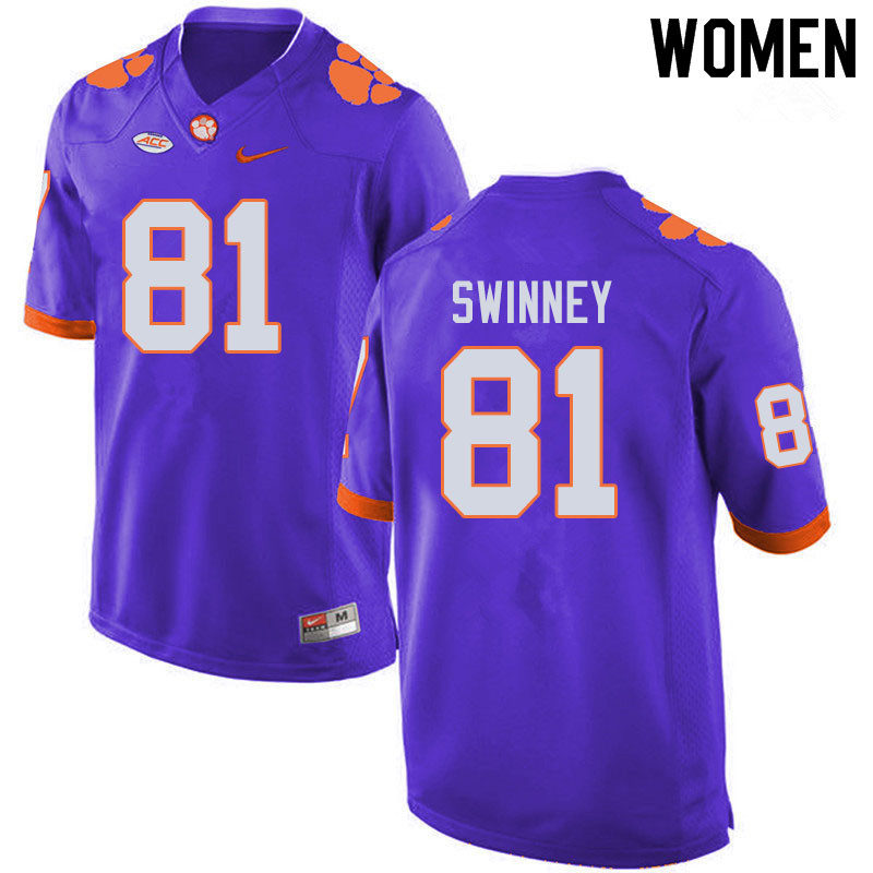 Women #81 Drew Swinney Clemson Tigers College Football Jerseys Sale-Purple